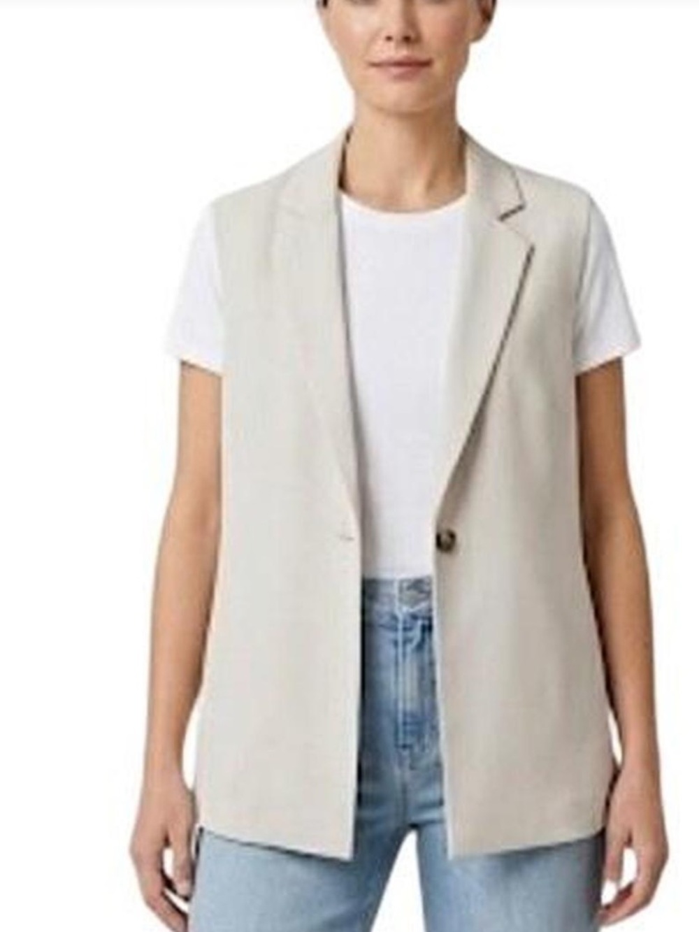 J. Jill Women's Sleeveless Longline Blazer Vest in Beige